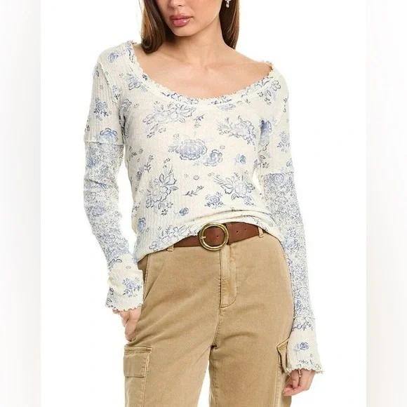 🌻🆕FREE PEOPLE We The Free Clover Printed Thermal-Ivory Combo-Size Medium - Picture 10 of 16